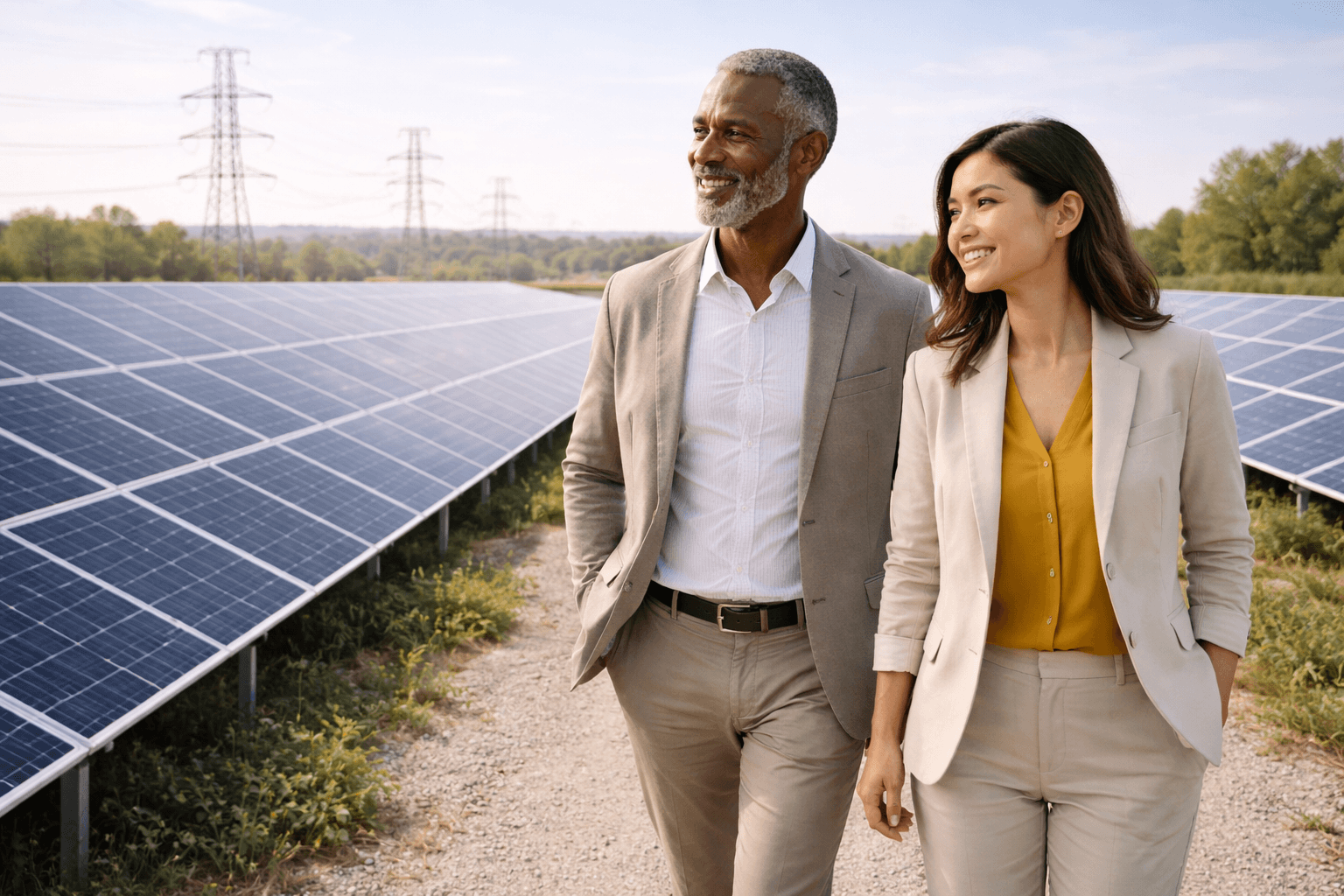 Pessoas olhando placas solares